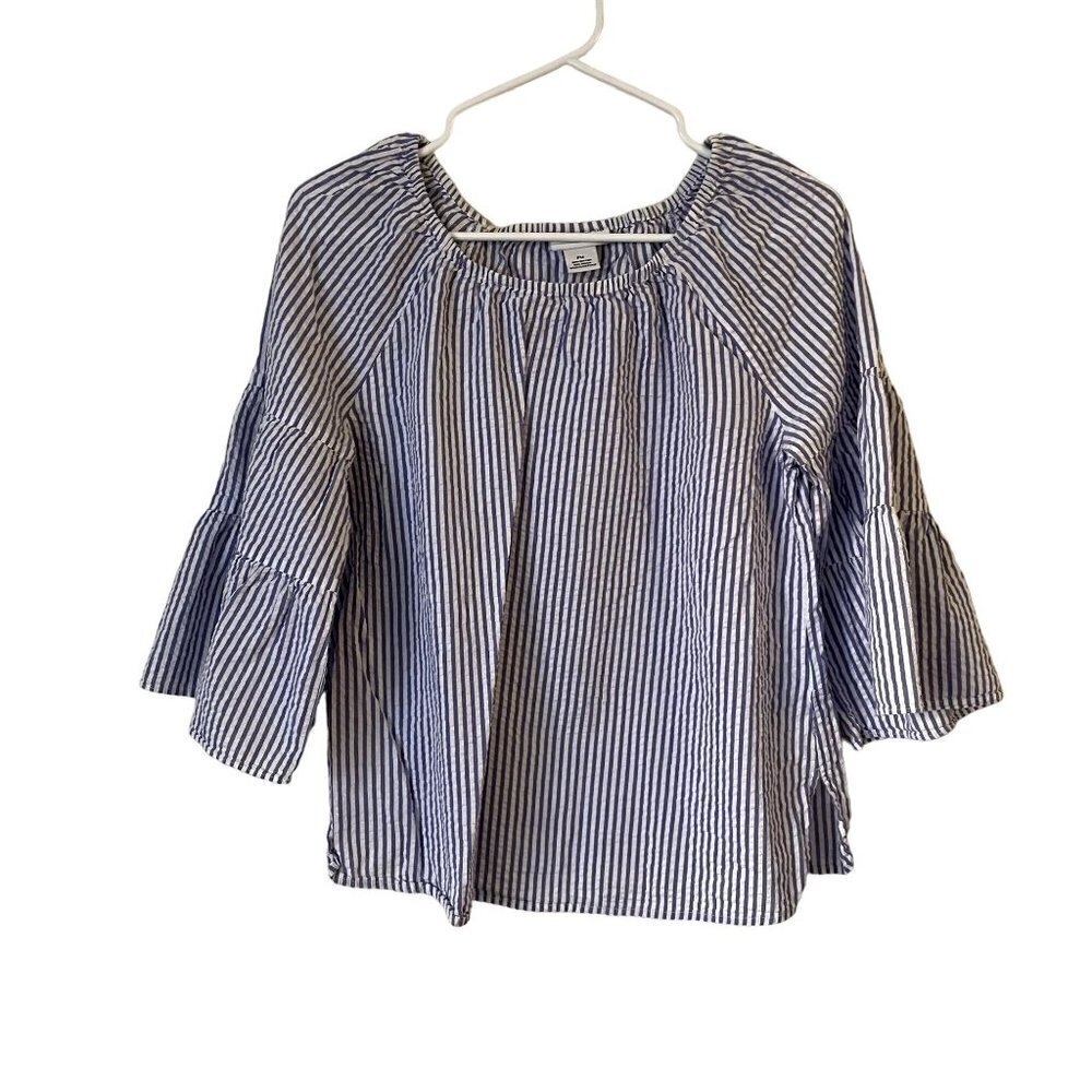 Liz Clairborne petite blue and white striped 3/4 sleeve blouse comfortable